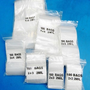 Zip Squeeze Lock Bags 2mil Clear Assorted Sizes 2x2 2x3 3x3 3x4 3x5 4x4 200  Each 