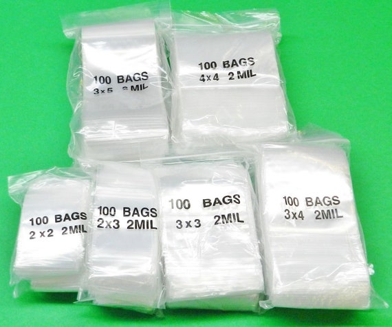 Zip Squeeze Lock Bags 2mil Clear Assorted Sizes 2x2 2x3 3x3 3x4 3x5 4x4 200  Each 