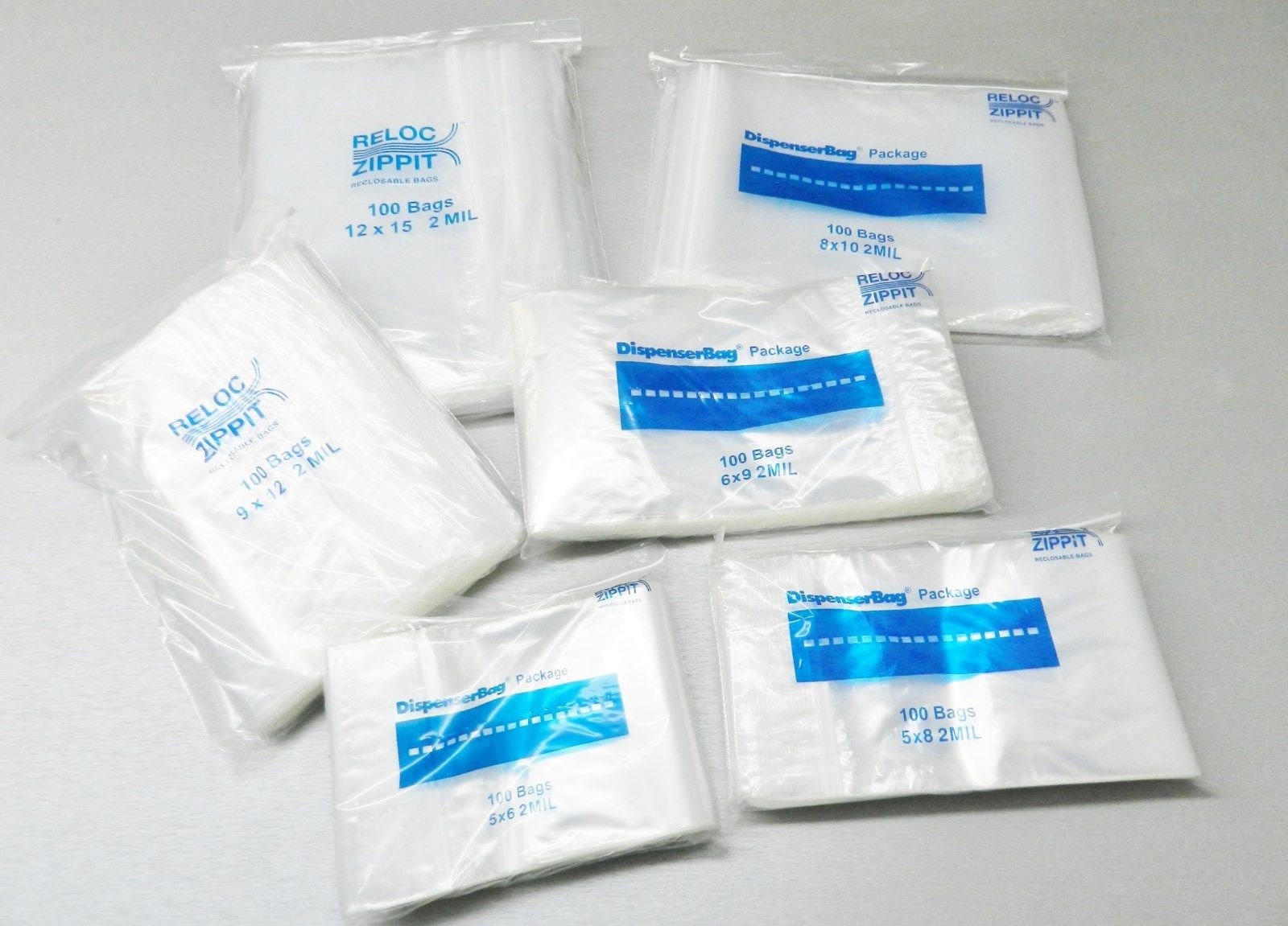 600 Ziplock Bags 2mil Clear Assortment 5x6 TO 12x15 100 each of 6 Sizes 