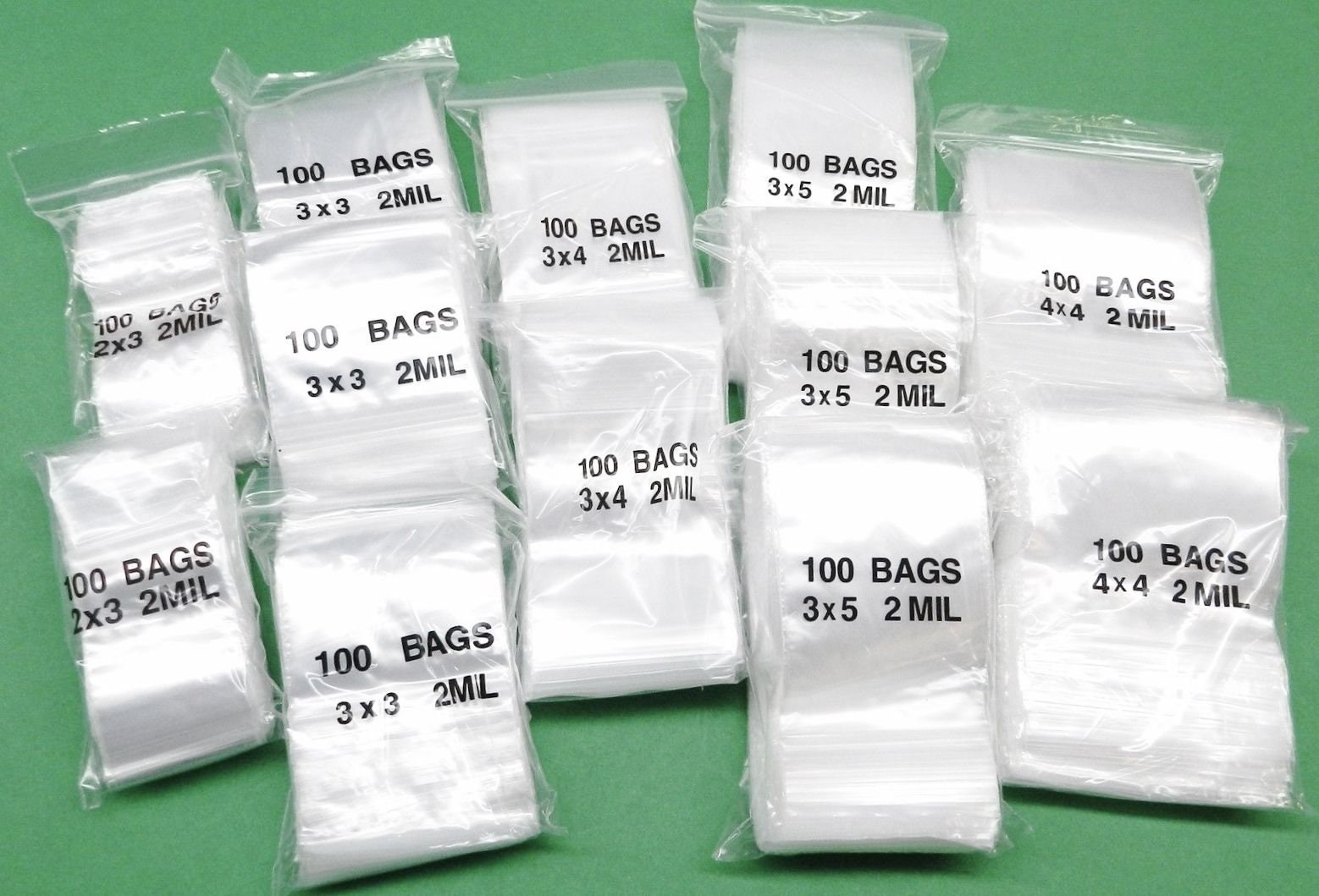 600 Zip Seal Bags Clear Assorted Baggies 2mil 100ea 1.5x1.5 1.5x2 2x2 2x3  3x3 3x4 