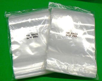 200 Zip Squeeze Lock Bags 8" X 10" Reclosable Clear 2 Mil Polybag Plastic Zip Seal Bags