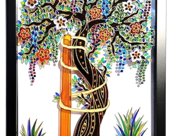 Tree of Andry Glass Painting: Bohemian Wall Decor (15&quot;x12&quot;)