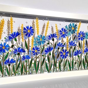 Cornflowers Wild Flowers 3D Glass painting Stained glass Suncatcher Window hanging Wall art Glass art Landscape Colorful painting