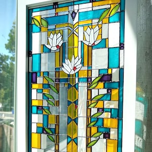 Frank Lloyd Wright- inspired Art Deco 3D Glass painting Painted glass Glass art Sun catcher Stained glass Window art Modern art