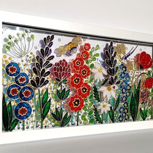 野花のガラス絵画：3D草原の窓アート（21インチ×11インチ） - Etsy 日本
