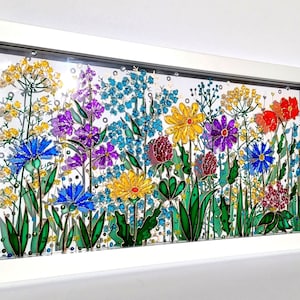Wild flowers 3D Glass painting Sun catcher stained glass Glass art Modern painting Colorful painting Original painting Window hanging