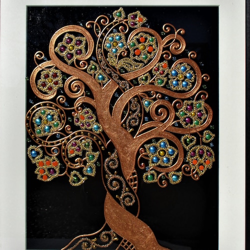 Tree of life 15x12 Glass painting Bohemian shops decor Wall decor Gold tree Wall hanging Wall decor House-warming gift Wedding gift Original art