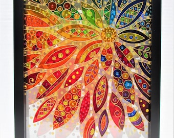 3D Glass Flower Painting: Bohemian Rainbow Window Art (15&quot;x12&quot;)