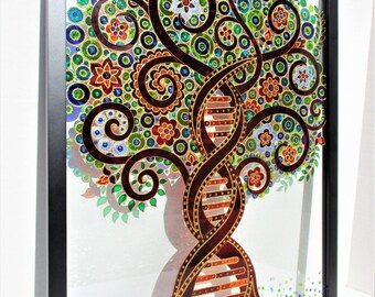 3Dガラス生命の樹の絵画：DNA二重らせんボヘミアンウォール
