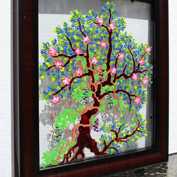 Tree of life art 17"x14" Glass painting Bohemian decor Wall decor Painted glass Original painting
