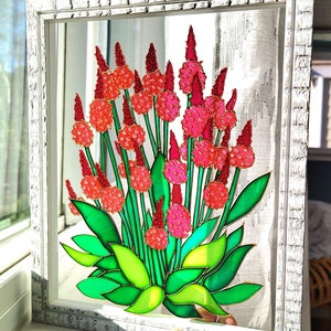 Primula Glass Painting: Colorful Floral Suncatcher, Modern Window Art (11x9)