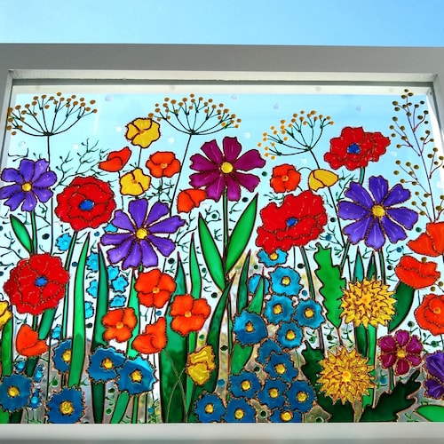 Flowers Art Glass Painting Stained Glass Sun Catcher Painted Etsy