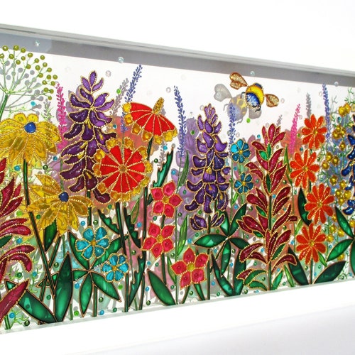 Texas Wild Flowers 17x9 Glass Painting Stained Glass Sun Etsy Singapore