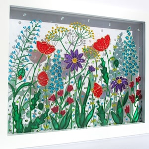 Wild flowers 11&quot;x9&quot; 3D Glass painting Sun catcher Stained glass Glass art Modern painting Colorful painting Original painting Window hanging