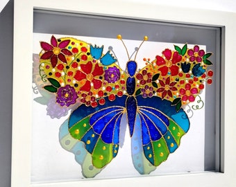 Butterfly 11"x9" 3D Glass painting Painted glass Glass art Sun catcher Stained glass Window hanging Wall hanging Modern art