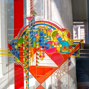 Atrapasol de vidrio Art Déco inspirado en Frank Lloyd Wright: Arte de pared bohemio