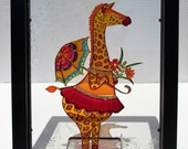 Giraffe art Glass painting Funny giraffe Painted glass Glass art Sun catcher Stained glass Wall decor Framed art Original art