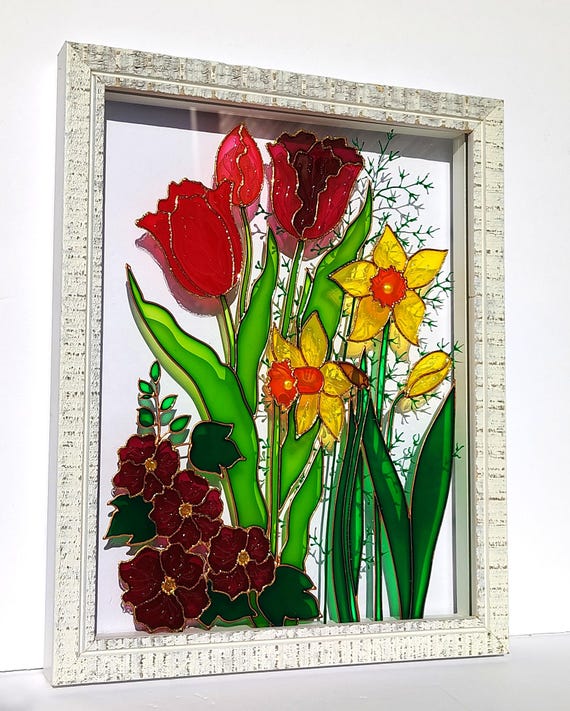 チューリップのガラス絵画：3Dガーデンフラワーサンキャッチャー（11