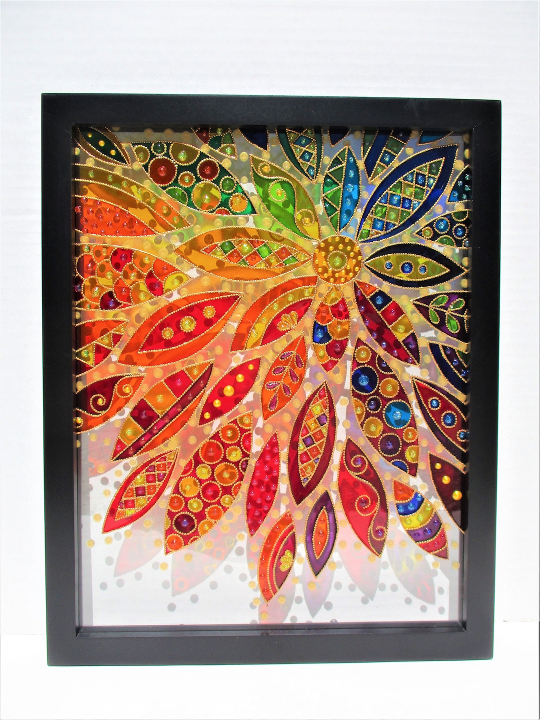 Abstract flower art 15x12 Glass painting Bohemian decor Etsy 日本