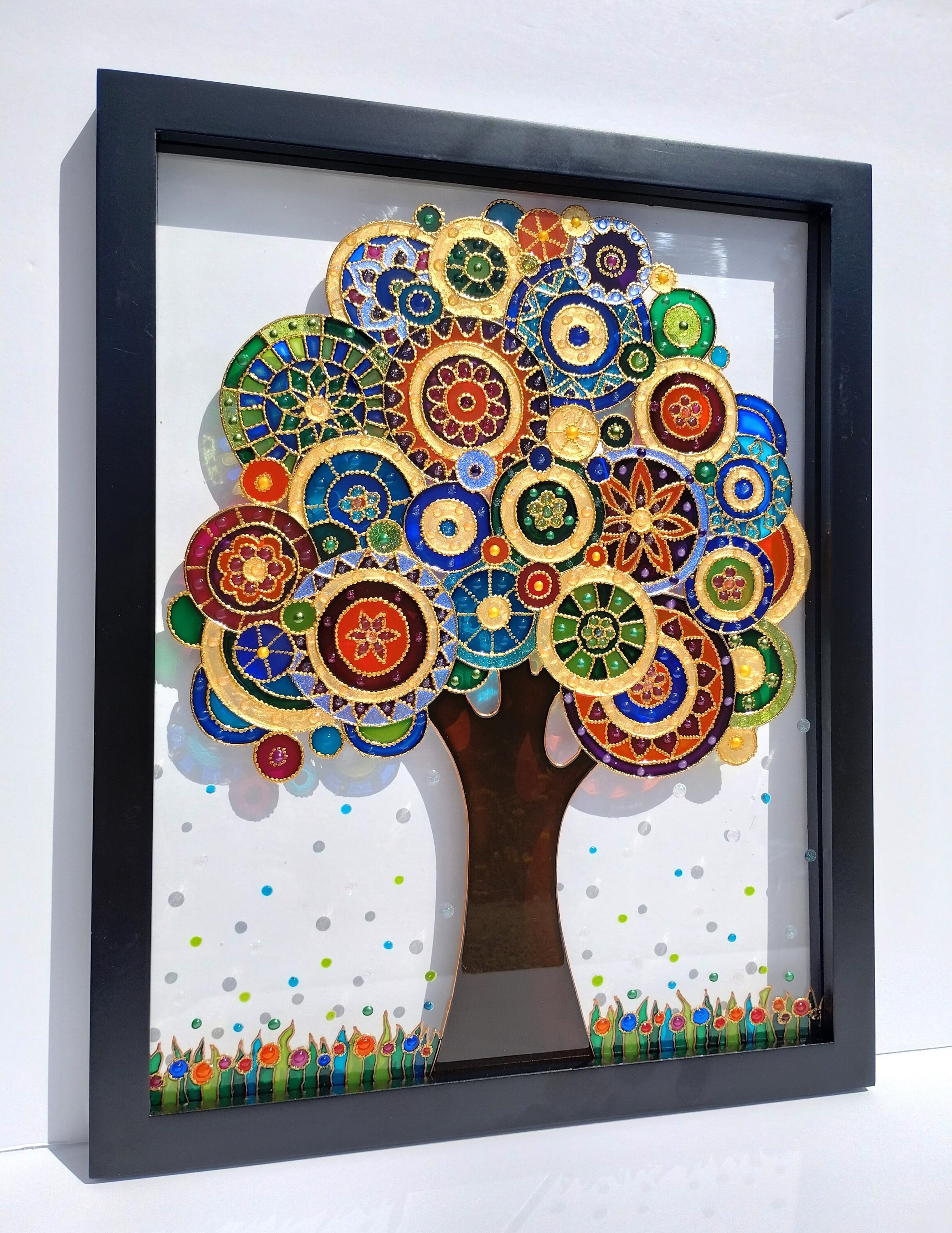 アンティーク　ガラス絵　壁飾り 生命の樹のガラス絵：ボヘミアン風の窓飾り、3D落書きアート - Etsy 日本