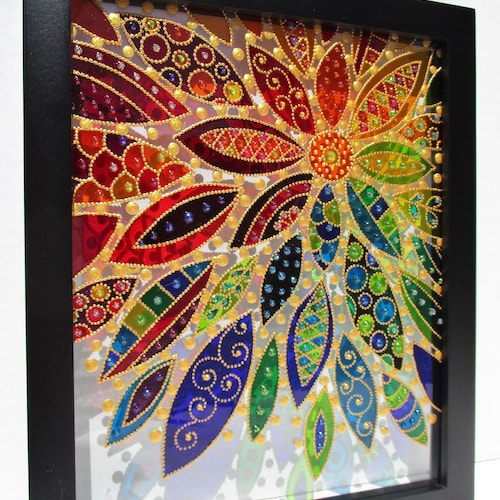Dandelion Art 15x12 Glass Painting Glass Art Sun Catcher Etsy
