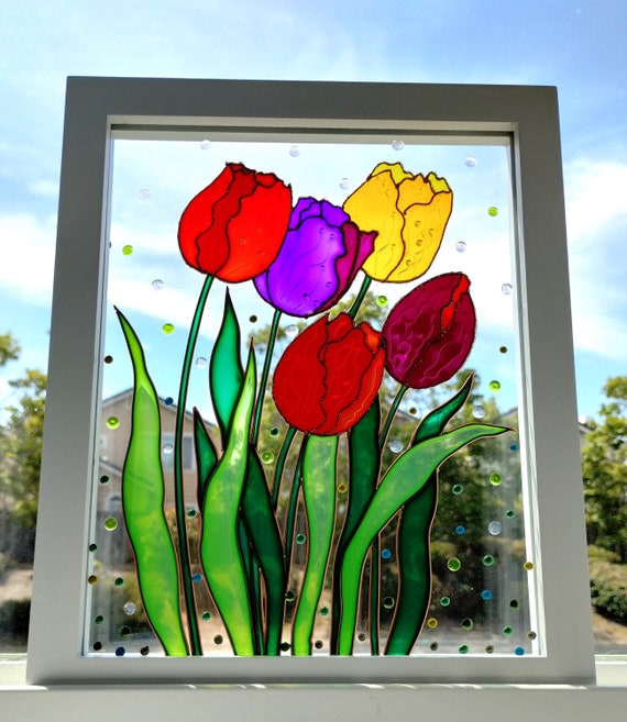 Tulips Art 11x9 Glass Painting Painted Glass Stained Glass Sun Catcher  Window Decor Wall Decor Modern Art Flowers Painting Glass Art -  Denmark
