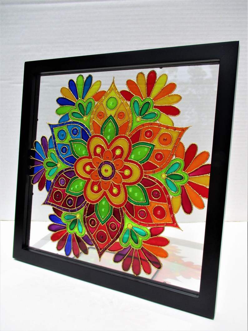 Mandala Art 13x13 Glass Painting Bohemian Decor Glass Art Etsy