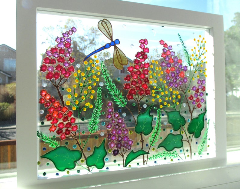 Wild Flowers 11x9 Glass Painting Sun Catcher Stained Glass Etsy