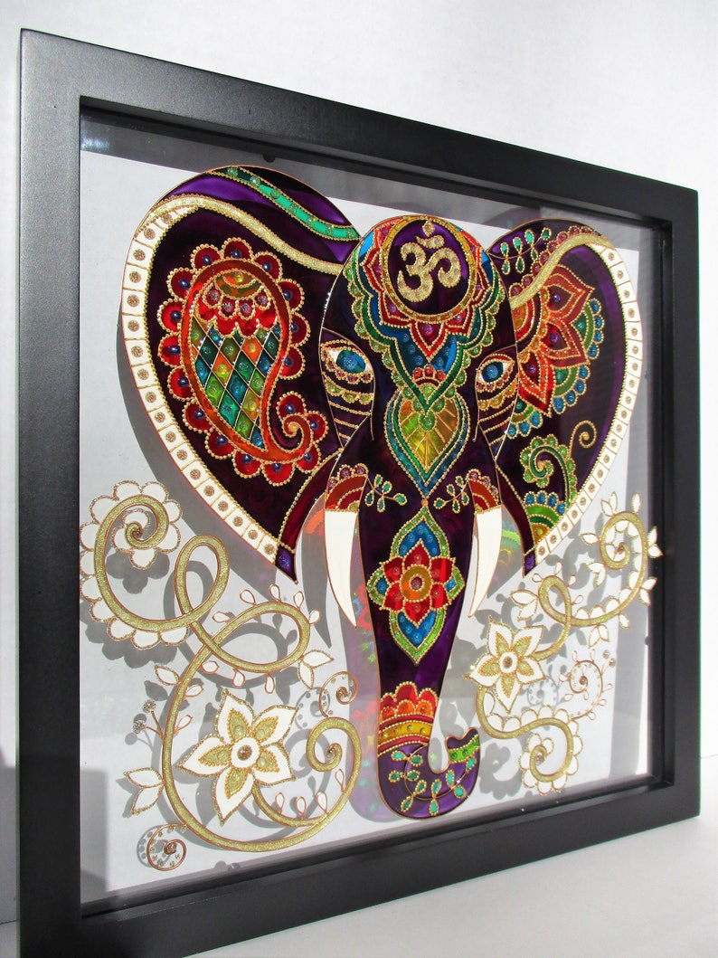 Elephant Art Om Bohemian Decor Spiritual Art Yoga Stained Etsy