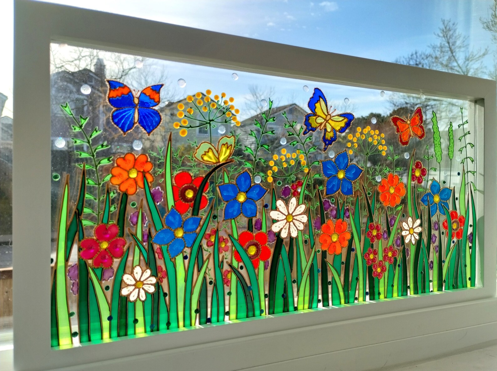 Meadow 17x9 Glass Painting Sun Catcher Stained Glass Glass Art Etsy