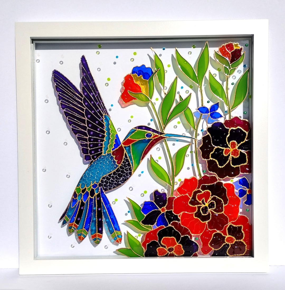 Buy Humming-bird Art Glass Painting Sun Catcher Wall Decor Online ...