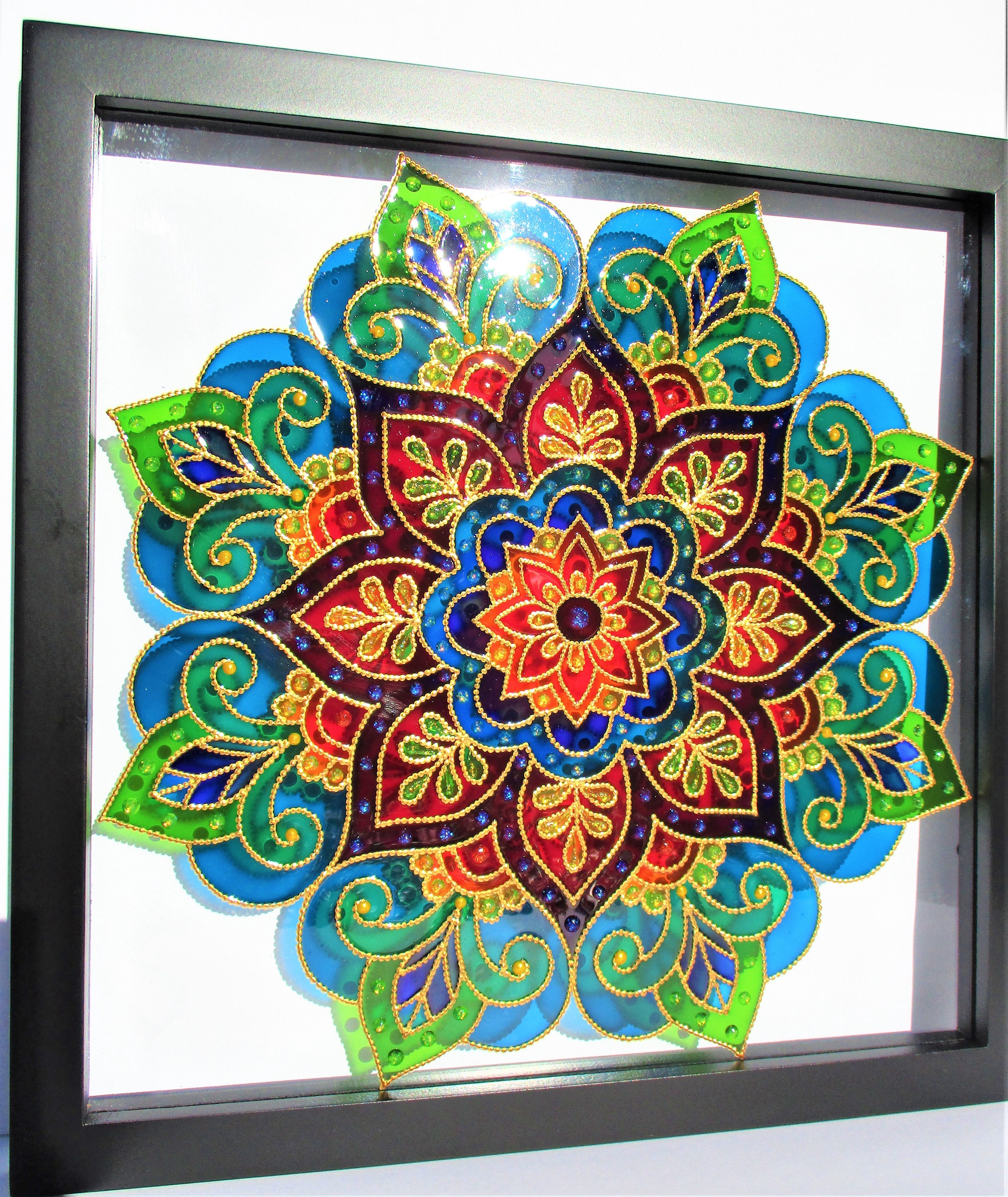 Mandala painting on glass Yoga art Handmade Boho Decor Zen Wall Art  Zentangle