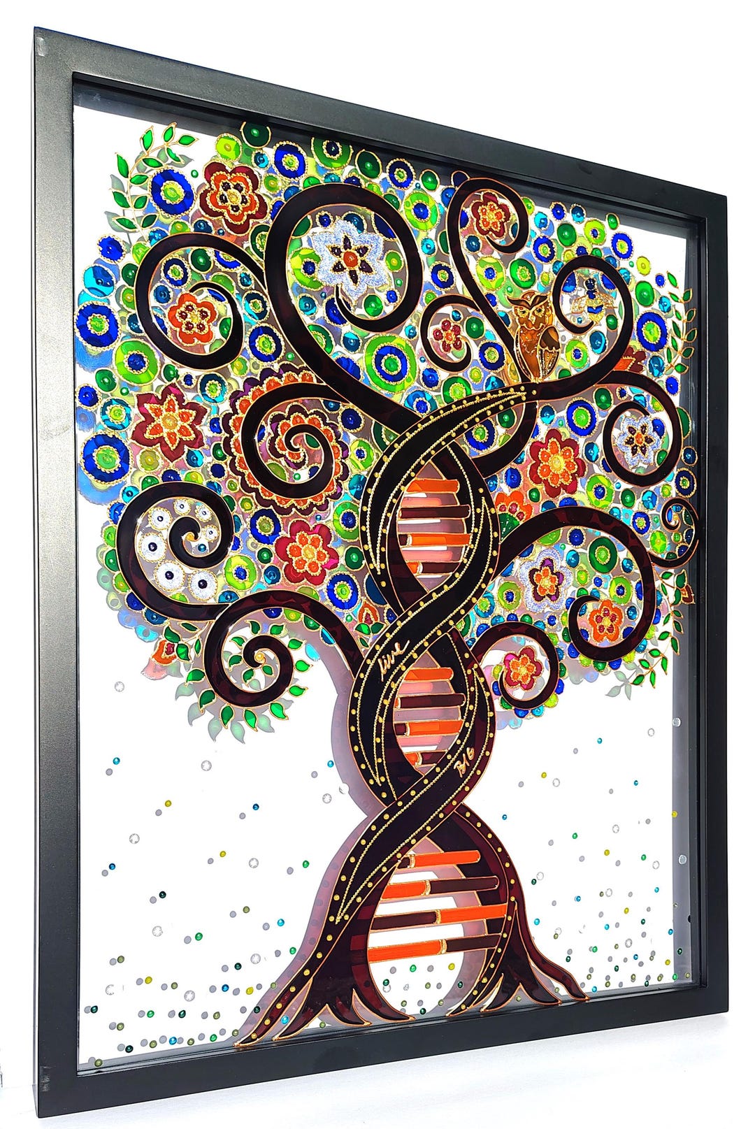 Elissa 3Dガラス生命の樹の絵画：DNA二重らせんボヘミアンウォール