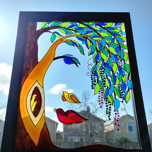 Flower Art Glass Painting Wall Decor Painted Glass Stained Etsy