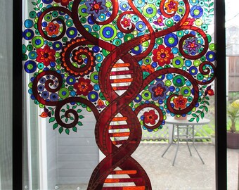 3Dガラス生命の樹の絵画：DNA二重らせんボヘミアンウォールアート