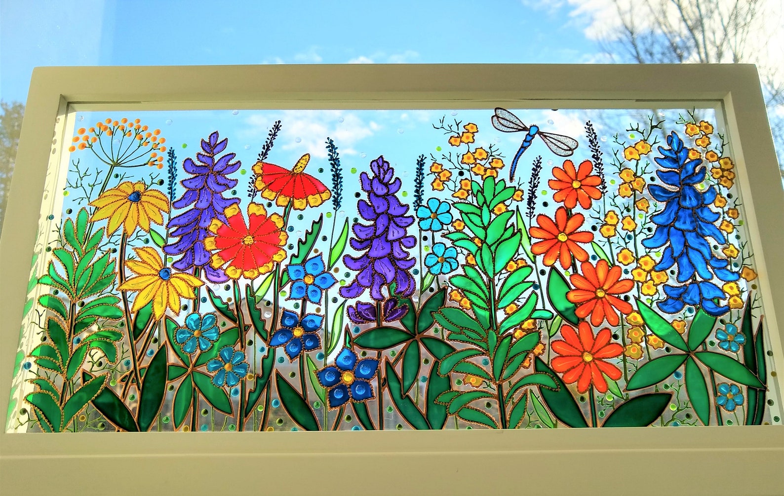 Texas Wild Flowers 17x9 Glass Painting Stained Glass Sun Etsy