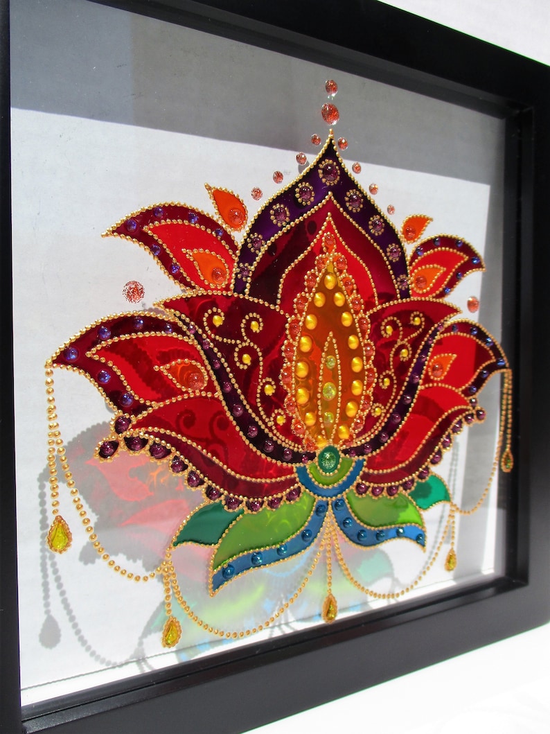 Lotus Art Painted Glass Bohemian Decor Wall Painting Stained Sun Catcher Colorful