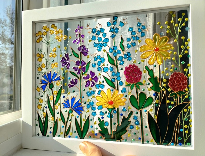 Meadow 11x9 Glass Painting Sun Catcher Stained Glass Glass Art Etsy