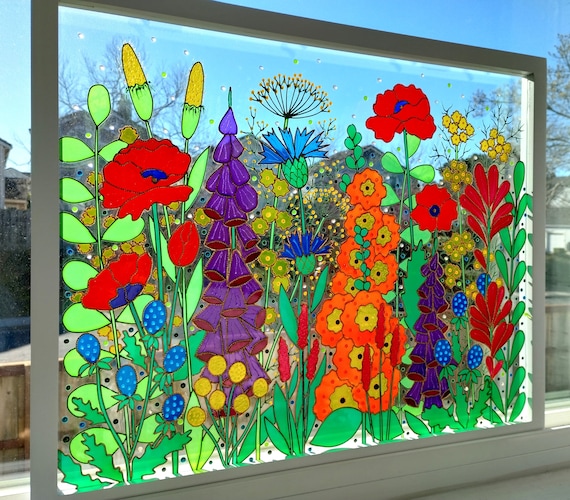 Meadow 21x17 Wildflowers 3D Glass Painting Painted Glass Glass Art