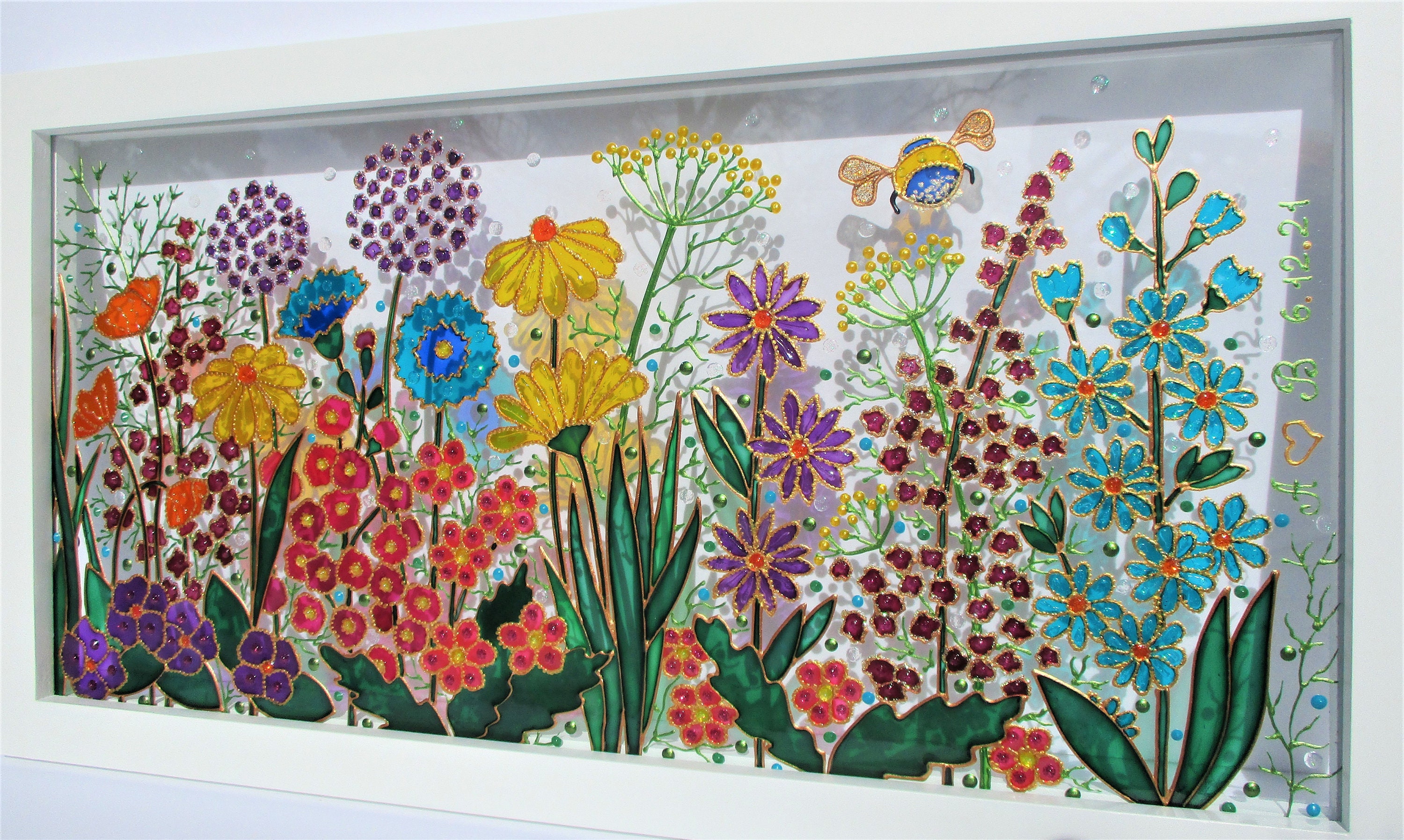 野生の花 3D ガラス絵画 サンキャッチャー ステンドグラス