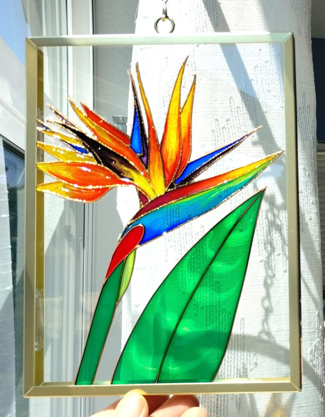 Paradise Bird 8" X 6" Suncatcher Glass Painting Stained Glass Window ...