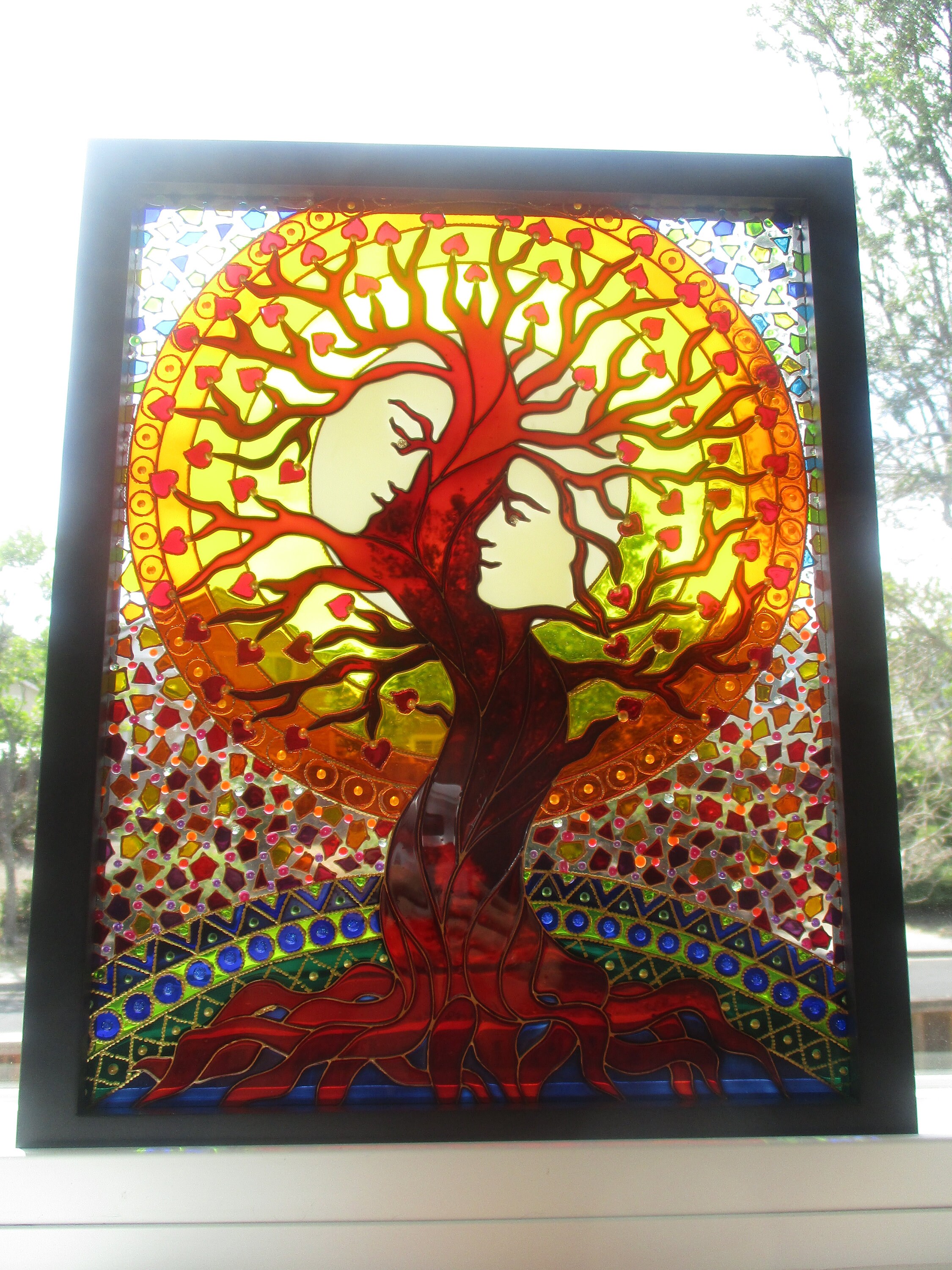 愛の木 3D ガラス絵画 生命の木 家系図 塗装ガラス 壁アート