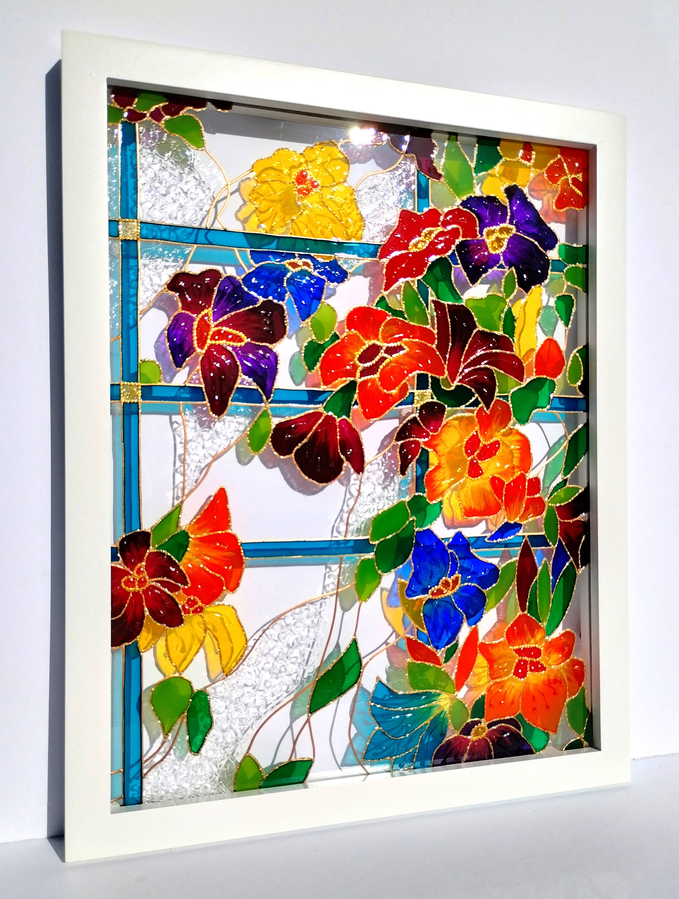 花柄ステンドグラスサンキャッチャー：3Dフラワーウィンドウハンギング