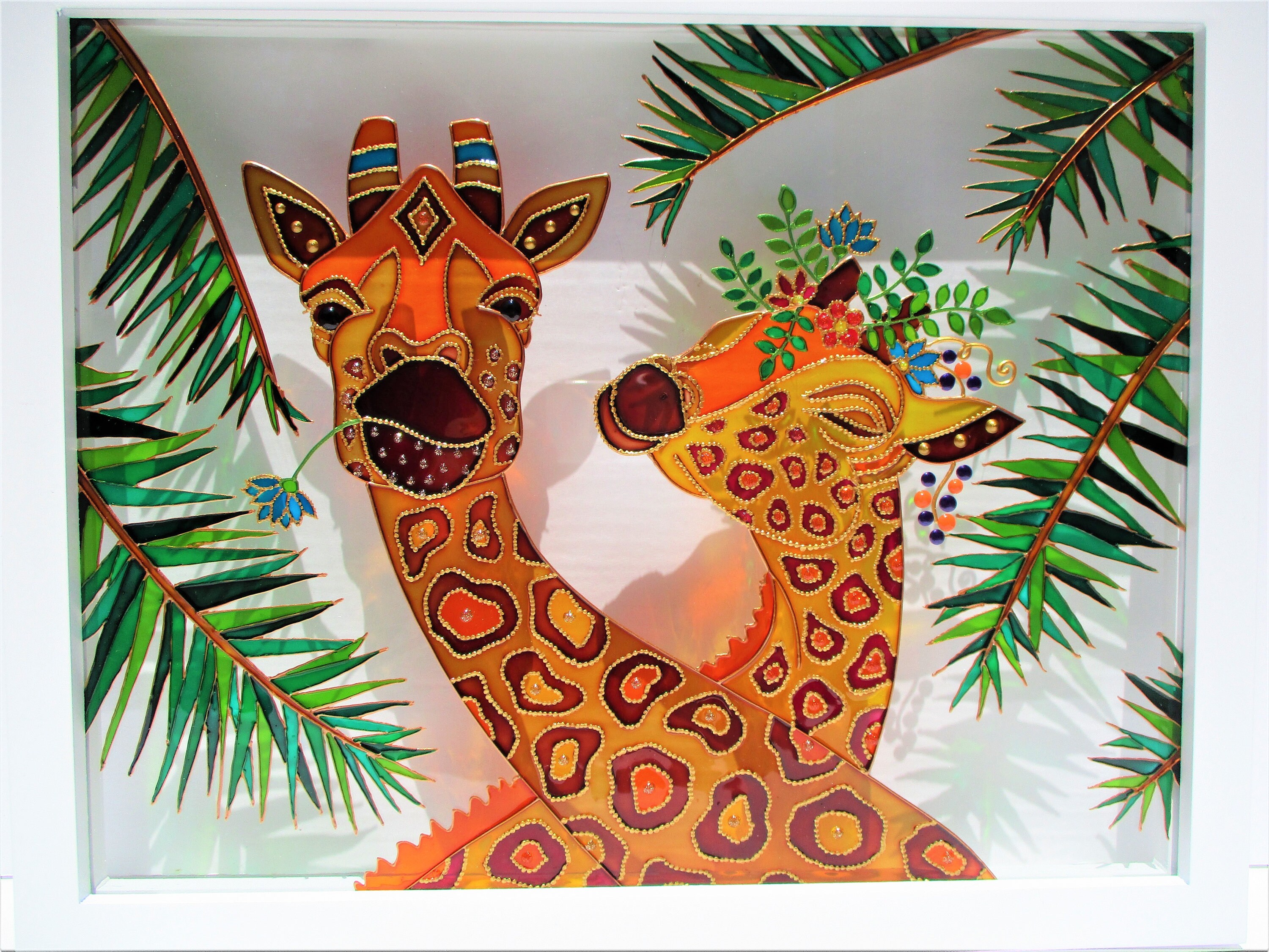 キリンラブガラス絵画：3Dステンドグラス額装アート - Etsy 日本