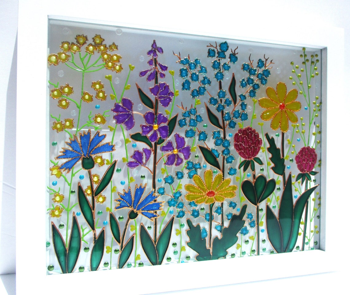 Meadow 11x9 Glass Painting Sun Catcher Stained Glass Glass Art Etsy