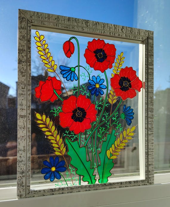 Poppy Wildflower Glass Painting: 3D Stained Glass Window Art - Etsy