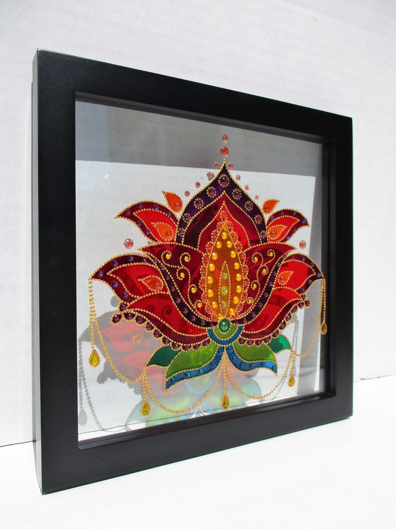Lotus Art Peint Verre Décor Bohème Verre Art Décoration Murale Etsy