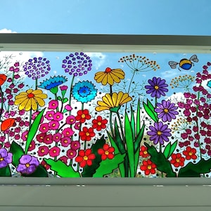 Wild flowers 3D Glass painting Sun catcher stained glass Glass art Colorful painting Original painting Window hanging