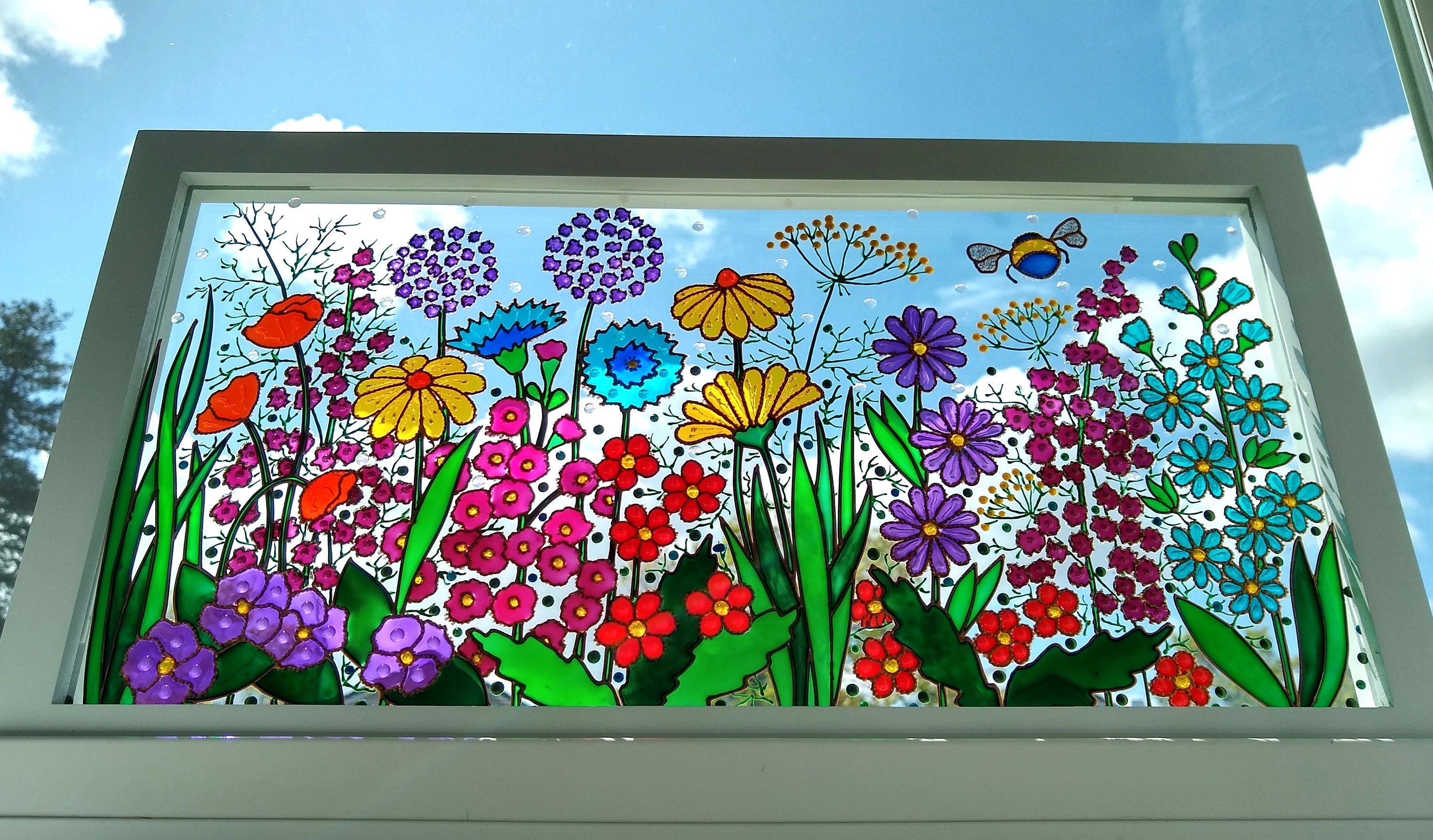 野生の花 3D ガラス絵画 サンキャッチャー ステンドグラス