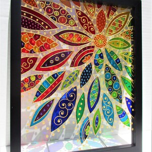 Abstract Flower Glass Painting: 3D Stained Glass Suncatcher (15"x12")